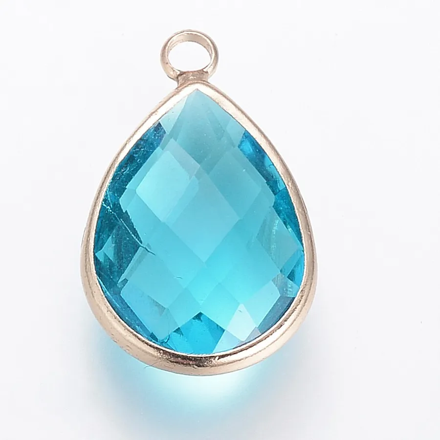 Authentic Celestial Sky‑Blue Glass Pendant – Light‑Gold Faceted Drop