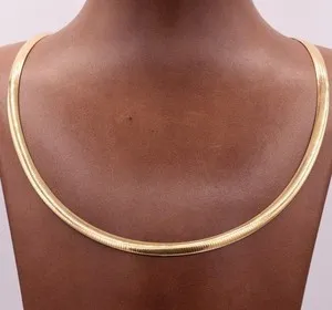 Authentic 5mm Italian Reversible Omega Chain Necklace 14K Yellow Gold Plated Silver 925
