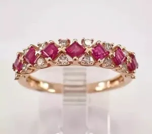 Authentic 2.20Ct Princess Cut Lab Created Ruby Wedding Band Ring 14K Yellow Gold Plated
