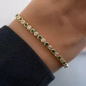 Authentic Emerald's Radiant Guard: 14K Yellow Gold Plated Green Emerald Tennis Bracelet