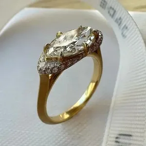 Authentic 1.00Ct Marquise Cut Real Moissanite Women's Wedding Ring 14K Yellow Gold Plated