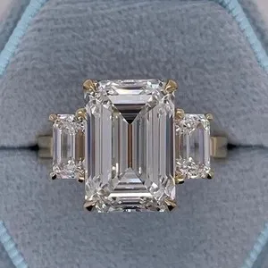 Authentic The Triad of Eternal Light 5Ct Emerald-Cut Lab Created Diamond Ring in 14k Yellow Gold Plated