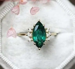 Authentic 2Ct Marquise Cut Lab-Created Emerald Women's Ring 14K Yellow Gold Plated Silver