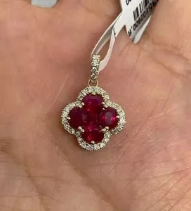 Authentic Crimson Clover Fortune Talisman - 2Ct Lab-Created Ruby 14K Gold Plated Amulet