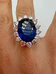 Authentic 3Ct Oval Cut Lab-Created Diamond Sapphire 14K Yellow Gold Plated Wedding Ring