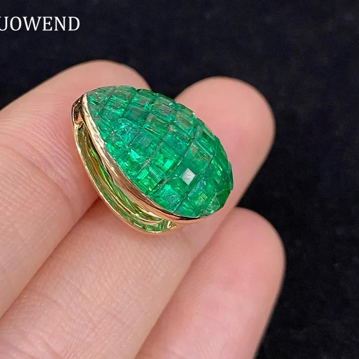 Authentic LUOWEND 100% 18K Yellow Gold Pendant Luxury Water Drop Shape Natural Emerald Necklace Pendant for Women High Gemstone Jewelry