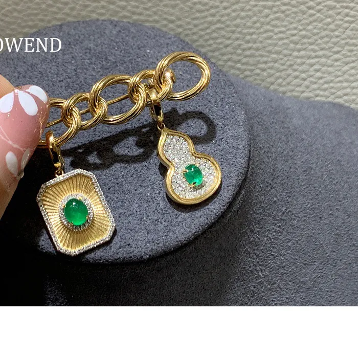 Authentic LUOWEND 100% 18K Yellow Gold Pendant Elegant Ground/Square Shape Real Natural Emerald Necklace Pendant for Women Fine Jewelry