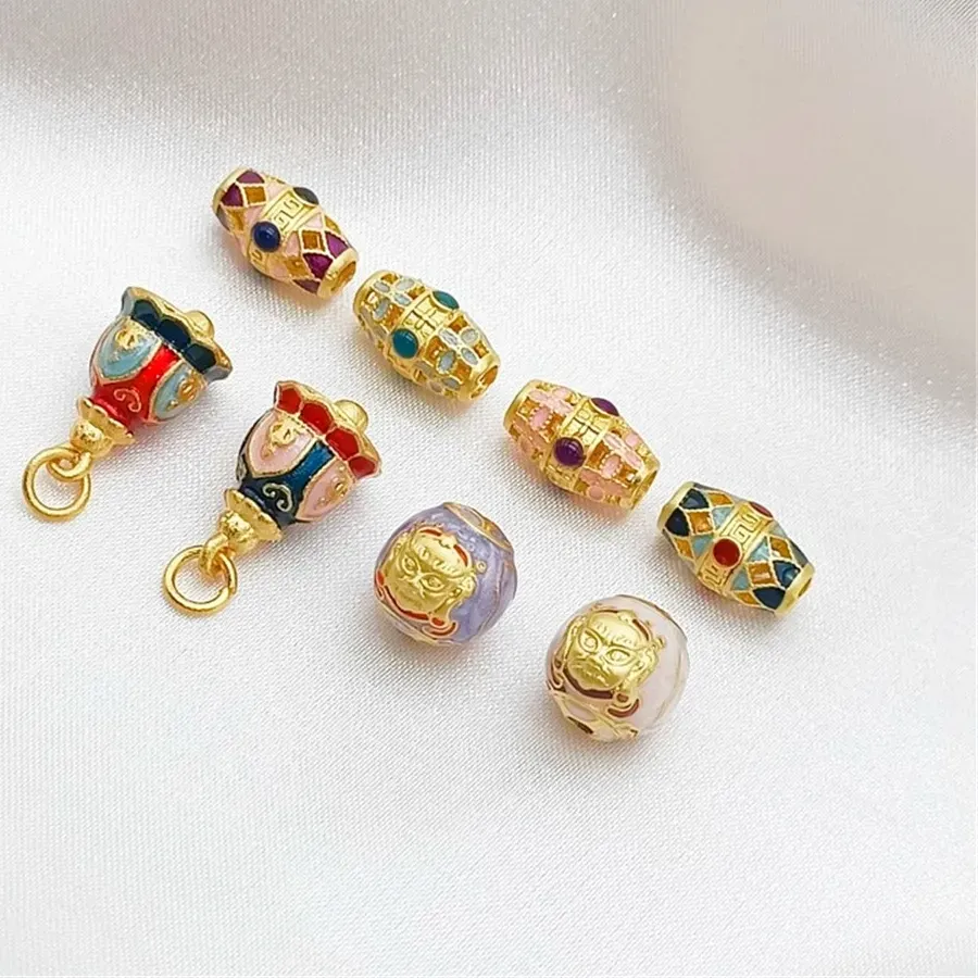 Authentic Golden Sand- Yellow Wealth God Coin Ball Cross Flower Bucket Bead God Wind Chime Pendant Diy Handcrafted Bracelet Accessor