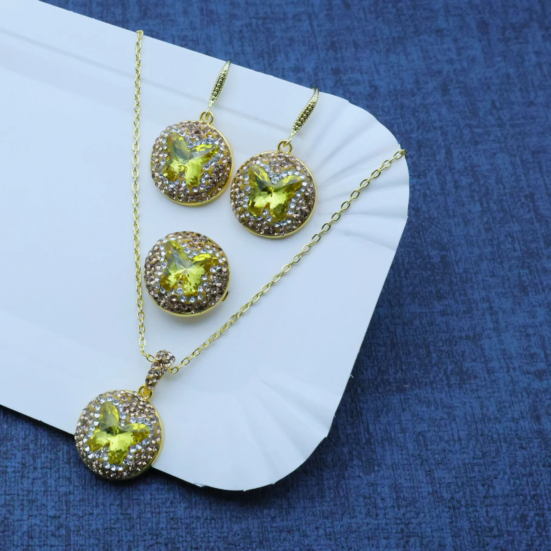 Authentic The Golden Chrysalis: French Vintage Yellow Glazed Butterfly Three-Piece Talisman