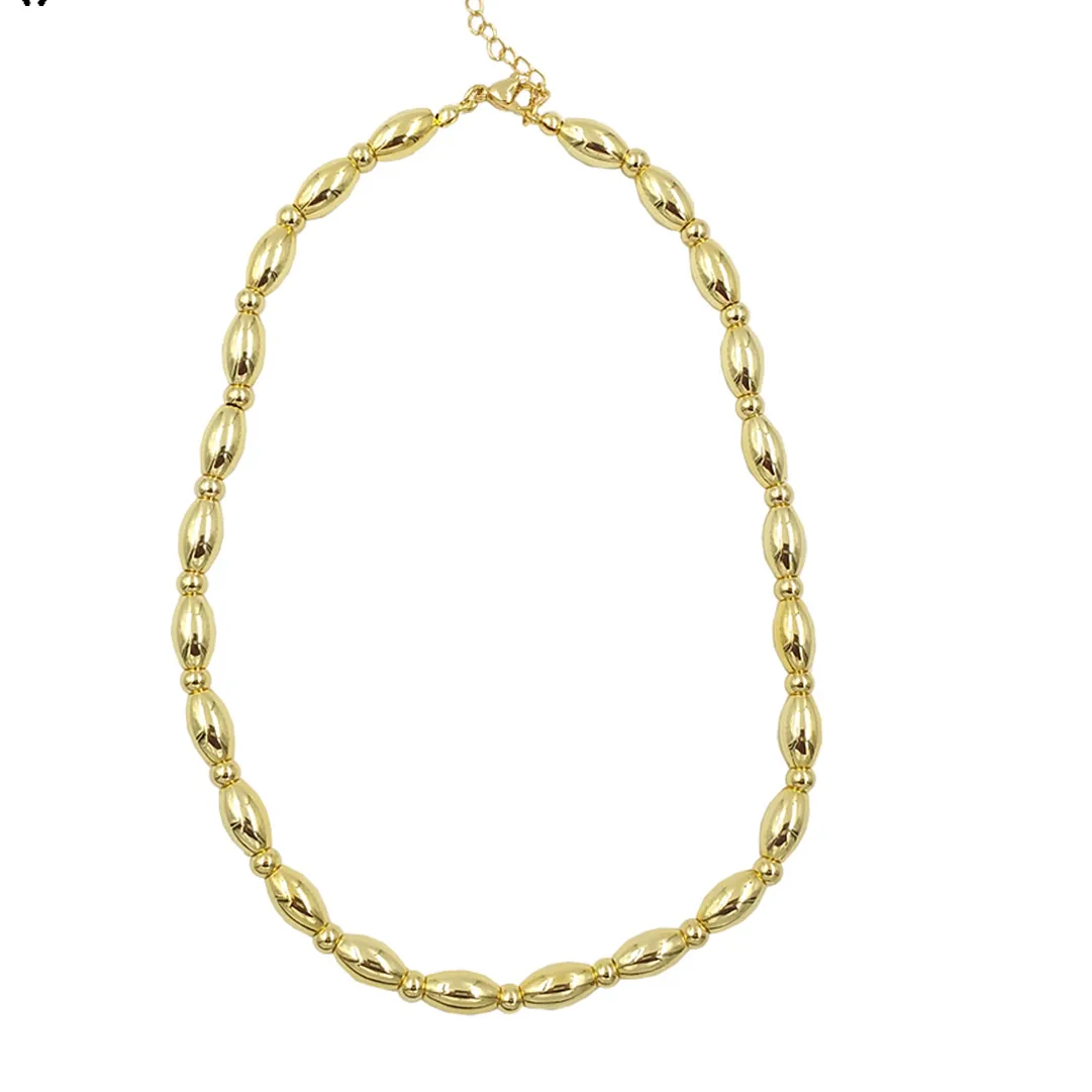 Authentic WT-JFN09 Delicate Simple Hot 16inch Long Bullet Beads 18K Real Gold Plated Resist Tarnishable Space Ball Necklace 10pcs