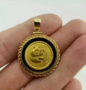 Authentic 14K Yellow Gold Plated 925 Silver Beautiful Coin Pendant China Panda Yuan