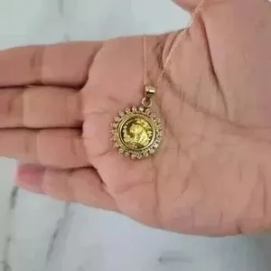 Authentic 0.80Ct Round Cut Real Moissanite Panda Coin Charm Pendant 14K Yellow Gold Plated