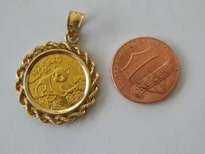 Authentic Without Stone Chinese Panda Bear Coin Pendant Free Chain 14k Yellow Gold Plated