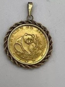 Authentic Without Stone 1988 1/10 Oz Panda Coin Pendant With Chain 14k Yellow Gold Plated