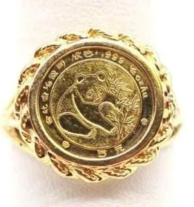 Authentic Gorgeous PANDA BEAR COIN Beauty Ring 14K Yellow Gold Plated 925 Sterling Silver
