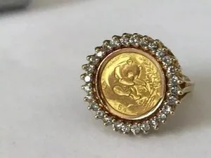 Authentic 14K Yellow Gold Plated 1Ct Round-Cut Lab Created PANDA BEAR COIN Beauty Ring