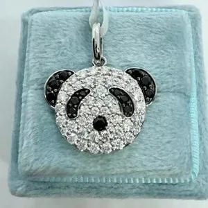 Authentic Round Cut Simulated Diamond Panda Shape Women's Pendant In 14k White Gold Plated