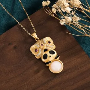 Authentic The Golden Bamboo Sanctuary White Jade Panda Talisman