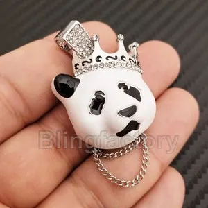 Authentic HIP HOP ICED LAB DIAMOND WHITE GOLD PLATED LUCKY PANDA KING BLING CHARM PENDANT