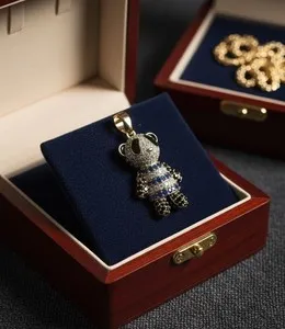 Authentic 14k Gold plated panda Bear Pendant Blue Accent high quality