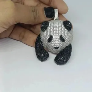 Authentic 2.00Ct Round Cut Lab Created Diamond Animal Panda Pendant 14K White Gold Plated