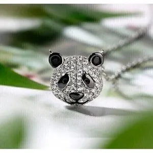 Authentic 1.20Ct Round Cut Simulated Diamond Stunning Panda Pendant 14k White Gold Plated