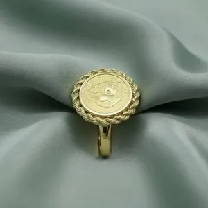 Authentic 14K Yellow Gold Plated Sterling Silver Panda Coin Ring, Minimalist Statement