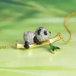 Authentic 1.40Ct Round Real Moissanite Panda Pendant 14K Two Tone Gold Plated 18" Chain