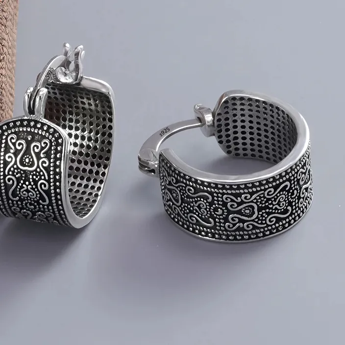 Authentic Sam Panda 925 Sterling Silver Earrings For Women Trendy Simple Retro Flower Earring Jewelry Prevent Allergy Party Accessories
