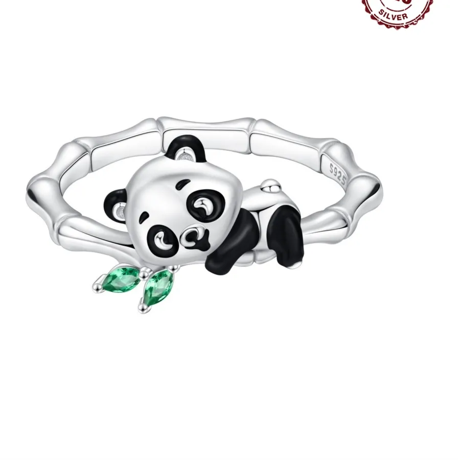 Authentic PANPOKI S925 Sterling Silver Panda Animal Closed Ring For Women Finger Ring Personality Jewelry Party Trendy Gifts