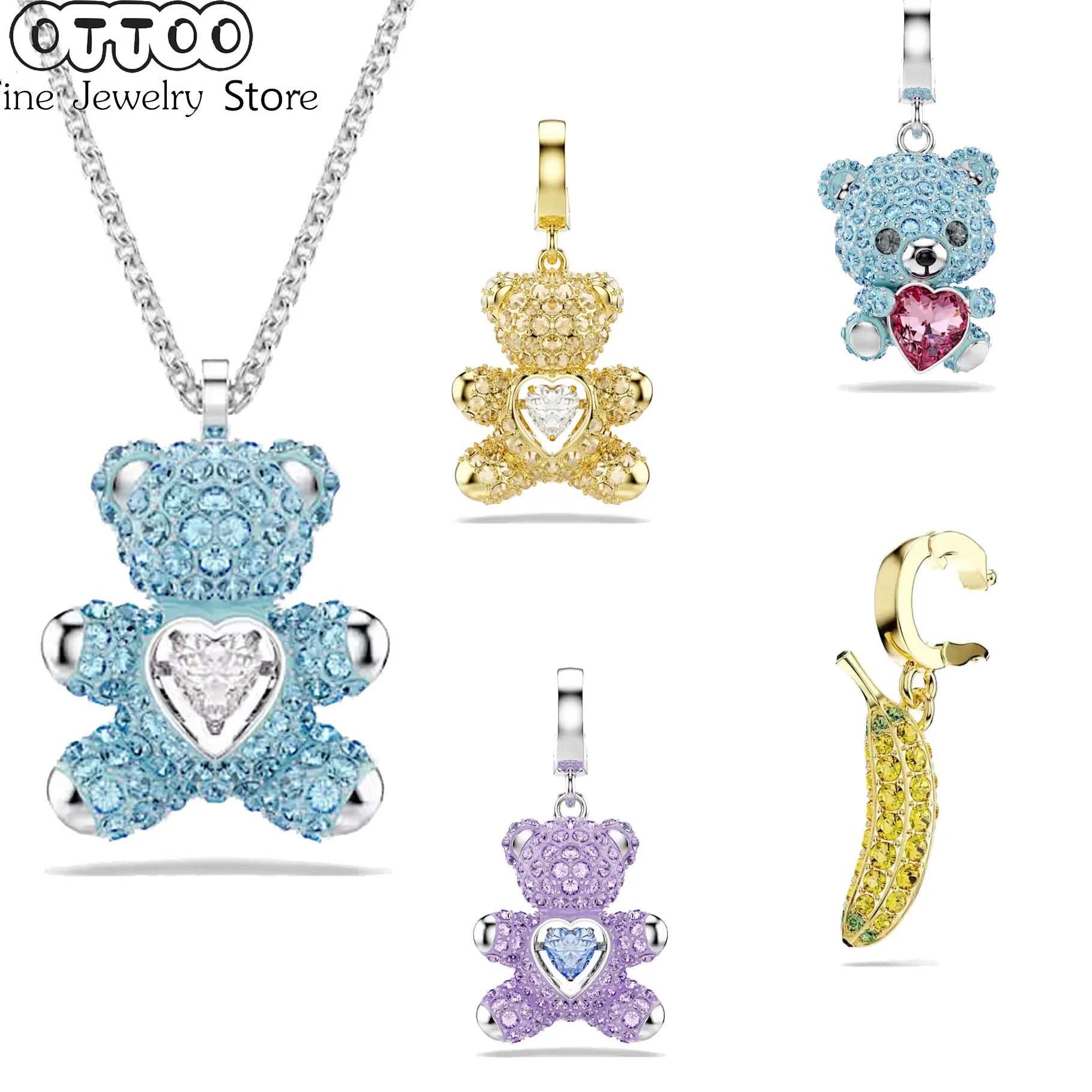 Authentic Original 2026 Trendy Fine Jewelry Set for Women Charms Blue Jumping Crystal Little Bear Party Accessories Romantic Gifts