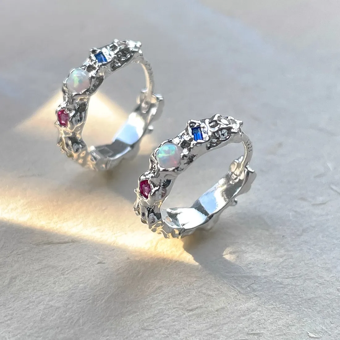 Authentic 925 Sterling Silver Opal Hoop Earrings For Women Cute Irregularly Jewelry Accessories