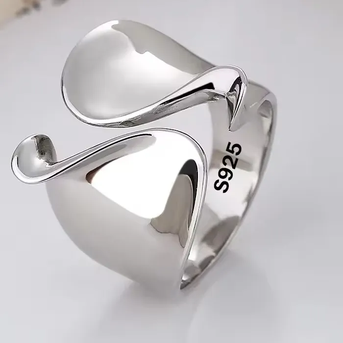 Authentic 925 Sterling Silver Rings for Women Couple Minimalist Handmade Simple BIg Ring Party Jewelry Prevent Allergy