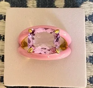 Authentic Radiant Veil Amethyst and Gold Split Shank Talisman Ring Size 8