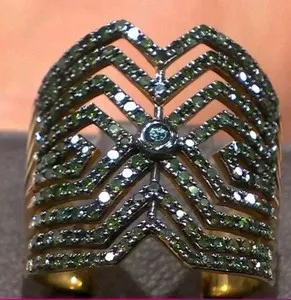 Authentic Rarities Gold Plated Sterling Silver 1 ctw Green Diamond Art Deco Ring Size 7