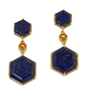Authentic Rarities Sterling Silver Gold-Plated Hexagon Drop Earrings-Lapis Lazuli-Pierced