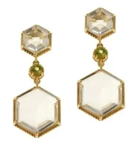 Authentic Rarities Sterling Silver Gold-Plated Quartz Hexagon Drop Earrings-Pierced-NWT