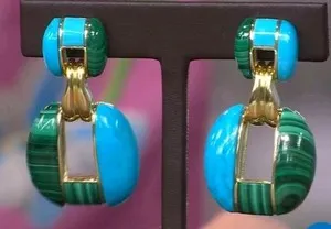 Authentic Rarities Gold Plated Sterling Silver Turquoise Howlite And Malachite Earrings