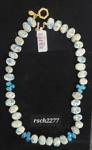 Authentic Rarities Gold Plated Faceted Azurite W/ Apatite Gemstone Toggle Necklace-NWT