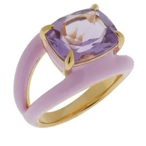 Authentic Rarities Gold Plated Sterling Silver Amethyst Enamel Split Shank X Ring Size 7