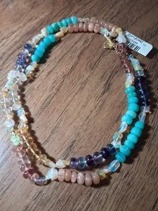 Authentic Rarities Multicolored Opal Qwartz Moonstone SS/gold Plated 30" Necklace