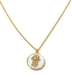 Authentic RARITIES Gold Plated Mother of Pearl 18" Pendant Necklace HAND of GOD (HAMSA)