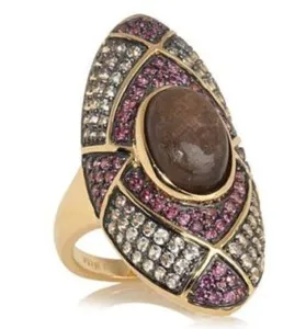 Authentic RARITIES Gold Plated Silver Chocolate Sapphire Gemstone Ring 10 $740
