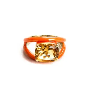 Authentic Rarities Gold Plated Sterling Silver Citrine & Enamel Criss Cross X Ring Size 6