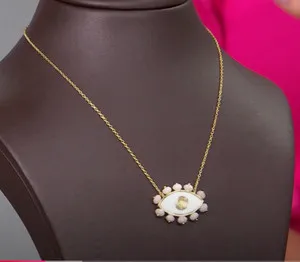 Authentic Rarities Carol Brodie Gold-Plated Evil Eye Chain Mother of Pearl Necklace NWT
