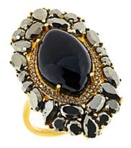Authentic Rarities Gold-Plated Sterling Silver Black Spinel Pyrite Zircon Ring - Size 7