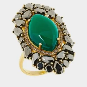 Authentic Rarities Gold-Plated Sterling Silver Green Chalcedony Pyrite Zircon Ring 7