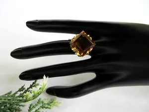 Authentic RARITIES Gold-Plated Sterling Ring Size 7 – Whiskey Quartz Stone - NWT