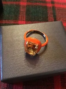 Authentic NIB Rarities Gold Plated Sterling Silver Citrine And Enamel Ring Size 8