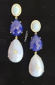 Authentic Rarities Sterling Silver Gold Plated Blue Opal & Lapis Drop Earrings-NWT-$207.50